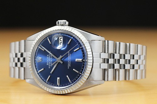 ROLEX MENS DATEJUST BLUE DIAL 18K WHITE GOLD & STAINLESS STEEL WATCH - Picture 2 of 8