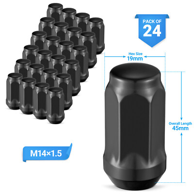 24 Piece Black Bulge Acorn M14x1.5 Lug Nuts Set 1.75'' Tall 3/4'' Hex Cone Seat