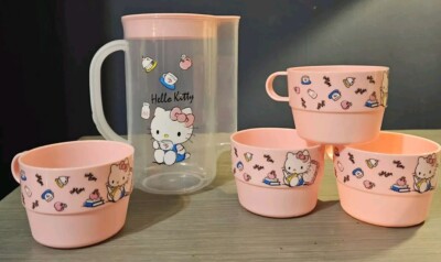 Sanrio Hello Kitty Kanne und 4 Tassen Stapelkrug entzückendes Design rosa