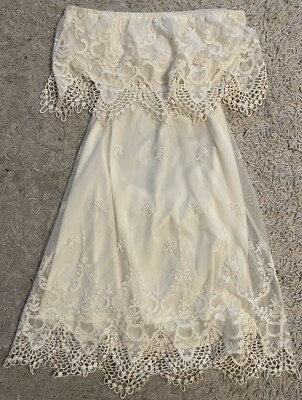 MADDY K ivory lace strapless back cut out short mini dress small s | eBay