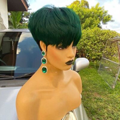 Dark Green Short Pixie Cut Haircut Wigs for Women Party Daily Green Pixie Wigs
