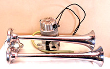 VTG Chrome Pltd BRASS Marine Dual Air HORNS 12&13" Trumpets (compressor untested