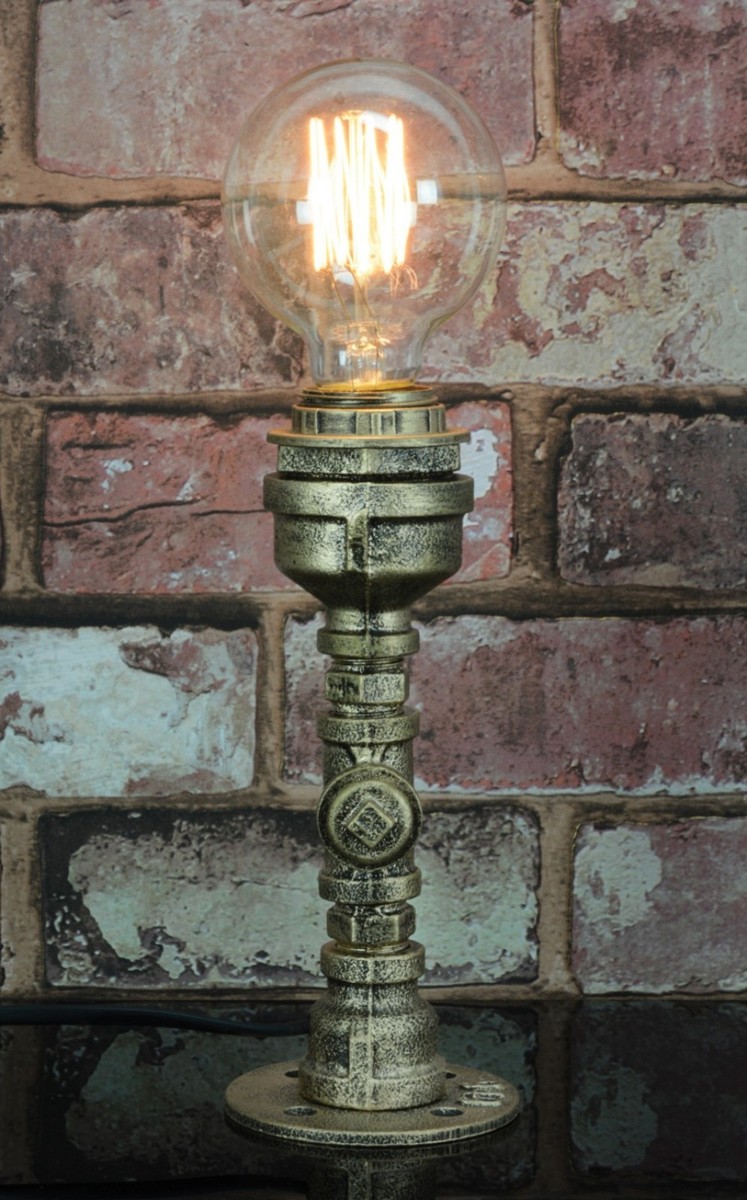 Retro Industrial Table Lamp with Screw Base in an Aged Gold Finish (E27  fitting)