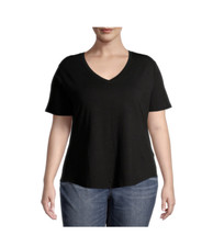 Terra Sky Womens Plus Black V-Neck Soft Short Sleeve Core Shirt Sz 3X 24W-26W 