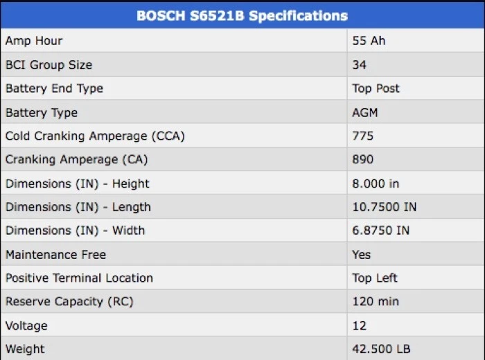 Nuevo BOSCH Batería AGM Válvula Regulada S6 BCI Grupo 34 CCA 775 120 Reserva 55 Amp Foto 4 de 4