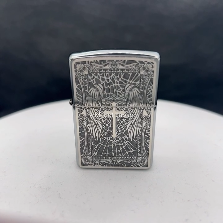 Zippo Oil Lighter Angel Cross Silver 2 Sided Processing Zippo Oil Lighter Angel Cross Silver 2 Sided Processing