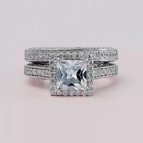 14K Weißgold über Braut Verlobungsring Set 4,46 ctw D/FL Prinzessin Moissanit - Bild 1 von 10