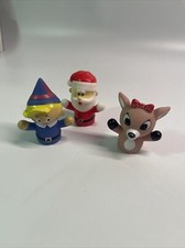 Rubber Christmas Rudolph the RedNosed Reindeer Finger Puppets Rashti Lot Of 3 R1