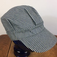 Vintage Hickory Stripe Railroad Engineers Work Train Hat Cap USA 7 Denim Welders