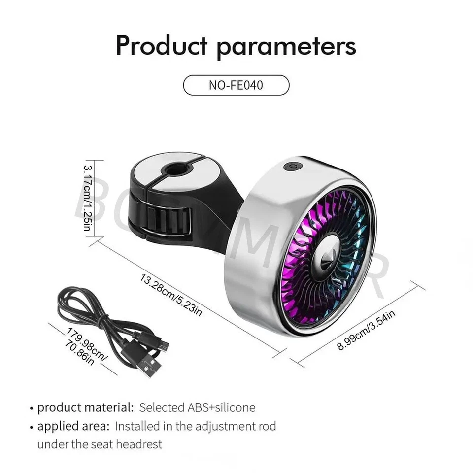 Car ABS Cooling Fan For Backseat USB Powered Auto Seat Hook Fans With 3 Speeds - Изображение 3 из 4