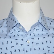 BONOBOS Slim Fit Stretch Cotton Blue Pineapple Print Dress Shirt 15.5 - 35