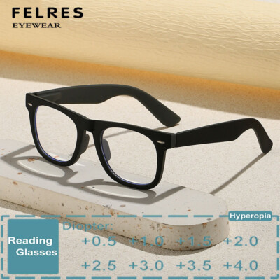 Unisex Square Anti Blue Light Pilot Reading Glasses Clear Len Presbyopic Glasses