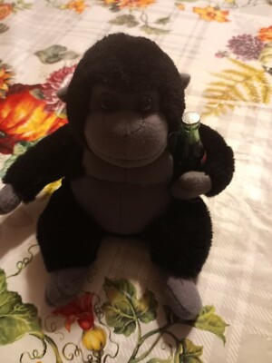 Coca-Cola Gorilla Holding Coke Bottle Plush Beanie Vintage  Black & Gray 8  .