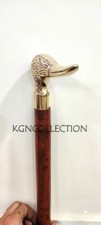 Vintage Solid Brass Crazy Duck Head Handle Cane Wooden Walking Stick