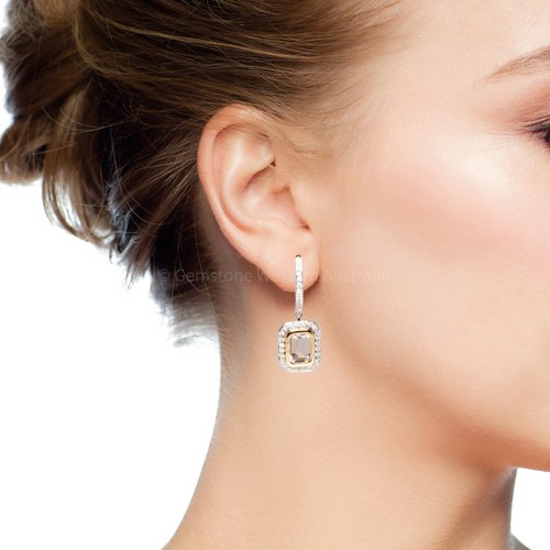 Morganite and Diamonds Dangle Earrings in 18K White Gold - Picture 5 of 6