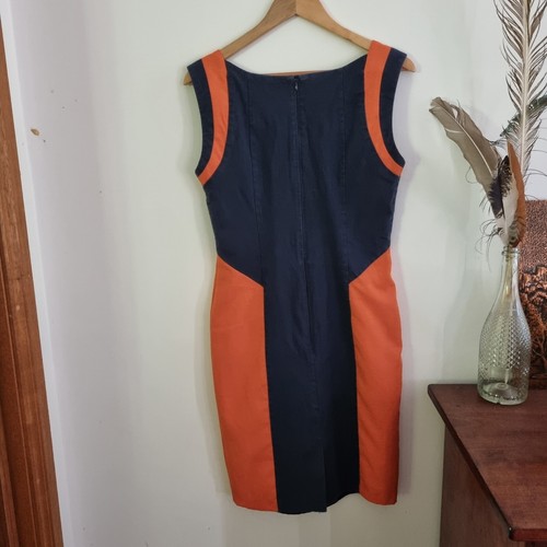 Sheike Dress Size 12 2 Tone Knee Length Pencil Sheath Workwear Dark Chambray - Foto 10 di 12