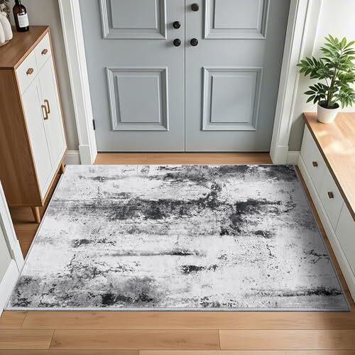 Washable Abstract Small Area Rug, 2x3 Door Mat Indoor Entrance 2x3 Feet Grey - Picture 7 of 7