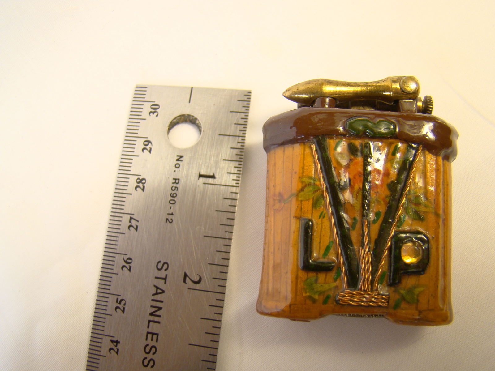 Antique Lift Arm Decorated Wood Wire Folk Art  Lighter Sparking Well