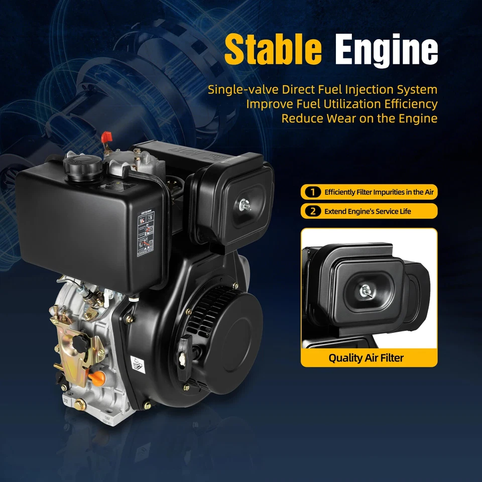 4-Stroke 10HP Industrial Diesel Engine 418CC 186FA Air Cooling Single-Cylinder - Image 3 of 4