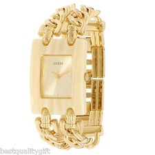 NEW GUESS MULTI STRAND GOLD TONE S/STEEL CHAIN LINKS+HORN CASE WATCH W11605L2