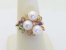 14k Gold Pearl Gemstone Rings Marquise Diamond Vintage Jewelry June US 8 R1539