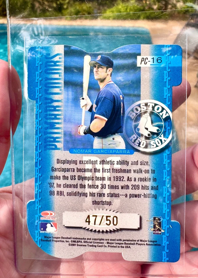 Donruss Elite 2001 Nomar Garciaparra colores primarios azul troquelado 47/50 rojo sox! Foto 2 de 2