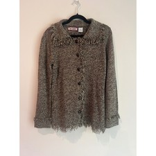 Vintage TIARA INTERNATIONAL Women's Cardigan Sweater Fringe Collar Cuff Hem