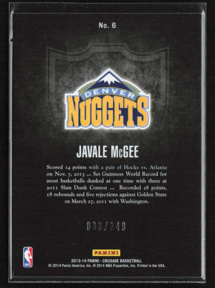 JaVale McGee 2013-14 Panini Crusade #6 Crusade Teal /249 Denver Nuggets - Image 2 of 2