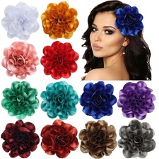 12 Pack Satin Solid Large Big Flower Hair Clips Duckbill Alligator Hair Clips...