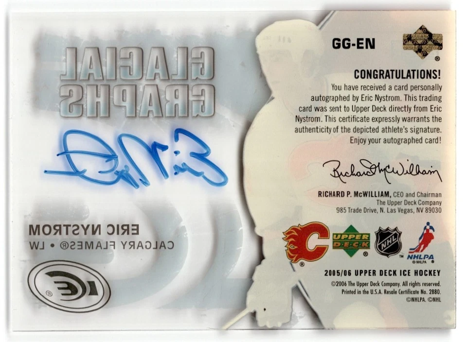 2005-06 Upper Deck Ice Glacial Graphs Eric Nystrom Auto #GG-EN Calgary Flames - Image 2 of 2