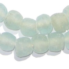 5 Pack: Clear Aqua Recycled Glass Beads 14mm Ghana African Sea Glass Large Hole