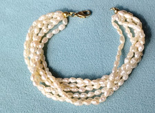 Sterling Silver 925 Multi 6-Strand Freshwater Pearl Bracelet Designer Jewellery