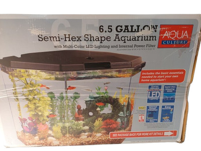 Aqua Culture 6.5 Gallon Aquarium Kit Semi Hex Shape Multi Color LED Lights New