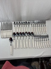 Annova Inox Stainless Flatware Retro White Riveted Handles 39 Piece
