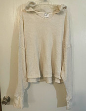 OFFLINE by Aerie Wow Waffle Knit Oversized Hoodie Cream Cream/White Large L EUC