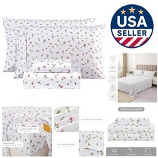 Elegant Pink Floral Queen Sheet Set - 15-Inch Deep Pocket Non-Slip Design
