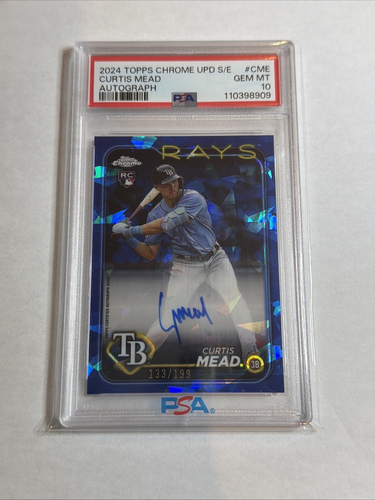 2024 Topps Chrome Update Sapphire Curtis Mead Rookie Auto 133/199 RC SP PSA 10