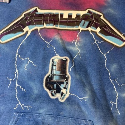 Metallica Ride the Lightning Hoodie Tie Dye Blue Purple Band Sweatshirt (Small)