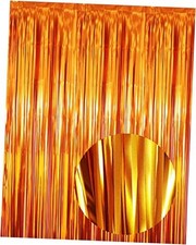 3.2 ft x 9.8 ft Metallic Tinsel Foil Fringe Curtains Party Photo 1 Orange