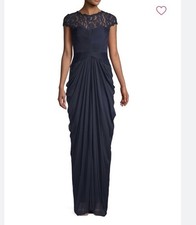 ADRIANNA PAPELL Lace Illusion Bateau Sheath Black Gown Stretch Dress SZ 12