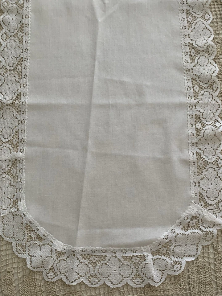 2 Dresser Scarf Table Runners 40 x 14" White Vintage Lace-Trimmed - Image 3 of 4