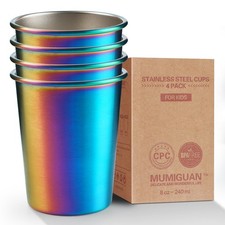 Stainless Steel Cups for Kids 8oz/240ml 4 Pack Children's Rainbow Electroplat...