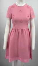 Valentino ALTRD Pink Floral Applique Short Sleeve Fit + Flare Dress sz 6