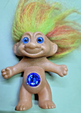 Vintage Collectible Treasure Troll Doll w/ Gemstone Belly Yellow/Orange Hair 3"