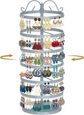 Rotating Earring Holder Stand, 6 Tier Jewelry Organizer, Metal, Grey