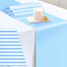 P Pothuiny 12 Pcs Light Blue Satin Table Runner 12 x 72 Inch Long Smooth