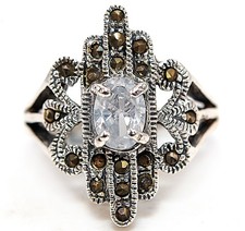 White Topaz  Swiss Marcasite 925 Solid Genuine Sterling Silver Ring Sz 7,8 ZB8