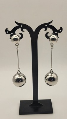 OHRRINGE LANGER STIEL KUGEL SILBER DISCO ABEND 80er Jahre ! NEU!
