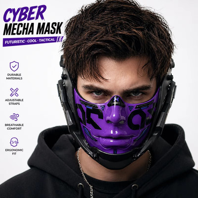 Cyberpunk Halbgesichtsmaske Mecha Techwear Cosplay Halloween Maske