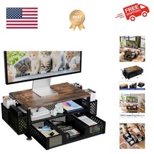 Elegant Wooden Monitor Stand Riser with Drawer  Pens Holder - Ergonomic Design